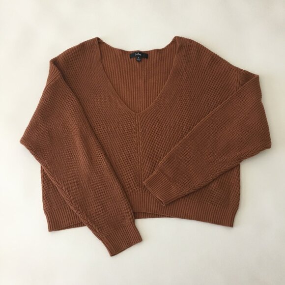 Lulus V Neck Sweater Womens Small Copper/Brown Dolman Sleeves - Picture 1 of 11